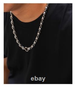Collier en argent sterling 925 fait main, lourd, biker punk rétro avec des têtes de mort solides pour hommes N0