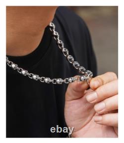 Collier en argent sterling 925 fait main, lourd, biker punk rétro avec des têtes de mort solides pour hommes N0