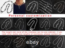Collier en argent sterling 925 fait main, lourd, biker punk rétro avec des têtes de mort solides pour hommes N0