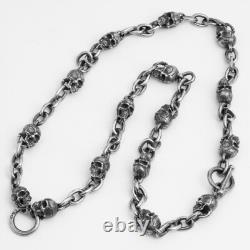 Collier en argent sterling 925 fait main, lourd, biker punk rétro avec des têtes de mort solides pour hommes N0
