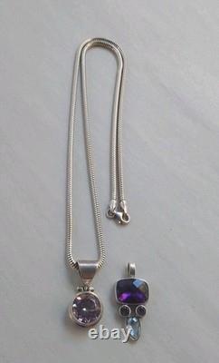 Collier en argent sterling italien Vtge 20 chaînes serpent avec deux pendentifs en pierres précieuses 925