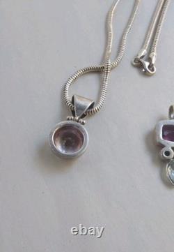 Collier en argent sterling italien Vtge 20 chaînes serpent avec deux pendentifs en pierres précieuses 925