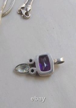 Collier en argent sterling italien Vtge 20 chaînes serpent avec deux pendentifs en pierres précieuses 925