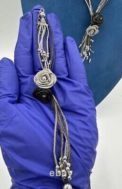 Collier en argent sterling rare et vintage avec motif en maille de rose et bracelet assorti 16/7