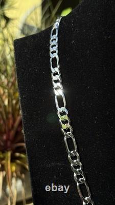 Collier en chaîne Figaro en argent sterling 925 solide 23 7mm 37.2g finition rhodium