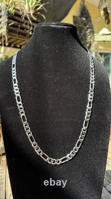 Collier en chaîne Figaro en argent sterling 925 solide 23 7mm 37.2g finition rhodium