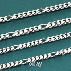Collier en chaîne Figaro italien en argent sterling 925 solide de 3,5 mm 4 mm 20 22 24