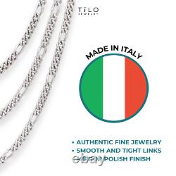 Collier en chaîne Figaro italien en argent sterling 925 solide de 3,5 mm 4 mm 20 22 24