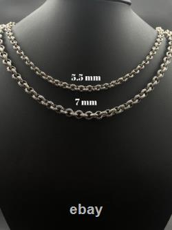 Collier en chaîne à maillons Rolo en argent sterling 925, design vintage gravé fait main