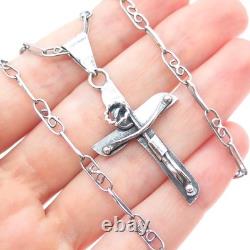 Collier en chaîne croix crucifix moderniste vintage en argent sterling 925 du Mexique 24
