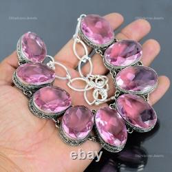 Collier en chaîne vintage new boho en argent sterling 925 avec pierre précieuse Kunzite rose