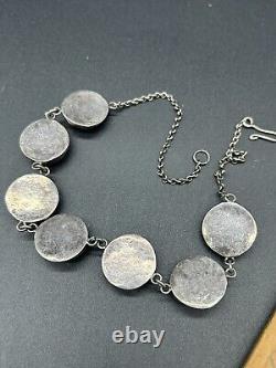 Collier en maillons de coquillage opercule en argent sterling 13 pouces 25,5g Bijoux anciens