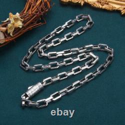 Collier en maillons rectangulaires en argent sterling 925 de 6,5 mm pour hommes, bijou vintage punk, cadeau.