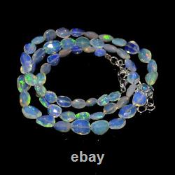 Collier en perles de nuggets facettés en opale blanche éthiopienne en argent 925, Collier en opale