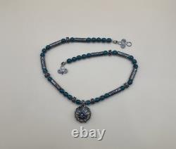 Collier en perles de turquoise en argent sterling 925 vintage de style artisanal