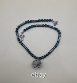 Collier en perles de turquoise en argent sterling 925 vintage de style artisanal