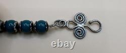 Collier en perles de turquoise en argent sterling 925 vintage de style artisanal