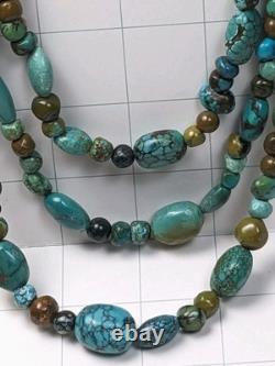 Collier en perles de turquoise en argent sterling vintage à 3 brins, bijou en pierres précieuses 24