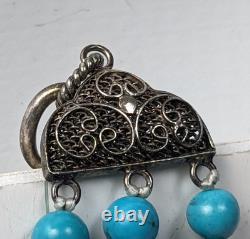 Collier en perles de turquoise en argent sterling vintage à 3 brins, bijou en pierres précieuses 24