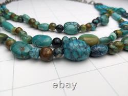 Collier en perles de turquoise en argent sterling vintage à 3 brins, bijou en pierres précieuses 24