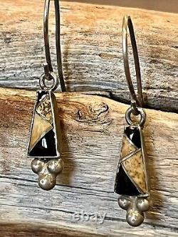 Collier et boucles d'oreilles Vintage Navajo en argent sterling 925 avec jaspe, onyx et œil de tigre