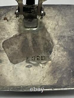 Collier et boucles d'oreilles en argent sterling avec pendentif carré en onyx vintage, style moderniste