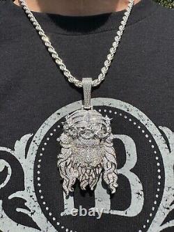 Collier pendentif Jésus hip-hop en argent sterling véritable 925 avec dos solide.