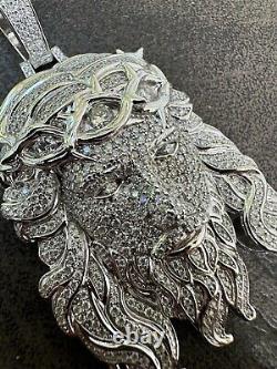 Collier pendentif Jésus hip-hop en argent sterling véritable 925 avec dos solide.