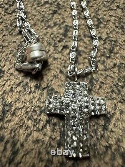 Collier pendentif croix en argent sterling 925 signé vintage avec pierres de zirconium cubiques