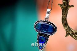 Collier pendentif en argent sterling vintage 925 avec pierre bleue scintillante de 17,43g