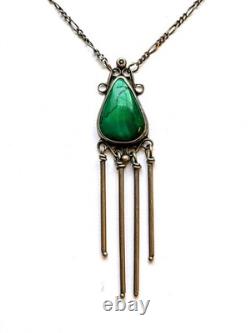 Collier pendentif en argent sterling vintage Navajo avec grande malachite, 18 pouces