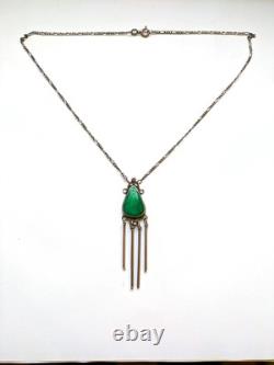 Collier pendentif en argent sterling vintage Navajo avec grande malachite, 18 pouces