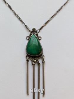 Collier pendentif en argent sterling vintage Navajo avec grande malachite, 18 pouces