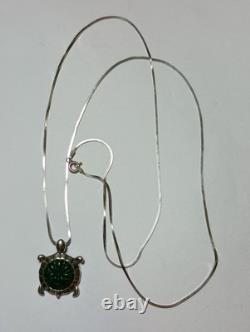 Collier pendentif en turtle en malachite vintage Carolyn Pollack en argent sterling 925 Relios