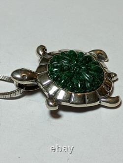 Collier pendentif en turtle en malachite vintage Carolyn Pollack en argent sterling 925 Relios