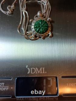 Collier pendentif en turtle en malachite vintage Carolyn Pollack en argent sterling 925 Relios