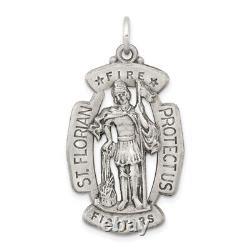 Collier pendentif vintage en argent sterling 925 avec médaille de Saint Florian