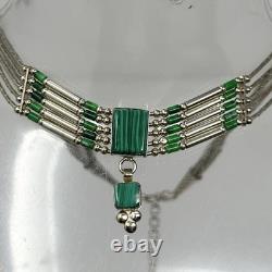 Collier ras du cou en argent sterling 925 liquide avec malachite vintage 15 Amérindien