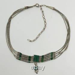 Collier ras du cou en argent sterling 925 liquide avec malachite vintage 15 Amérindien