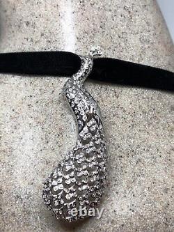 Collier ras-du-cou en argent sterling 925 véritable de style vintage avec motif paon