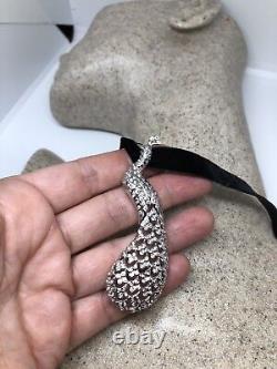 Collier ras-du-cou en argent sterling 925 véritable de style vintage avec motif paon