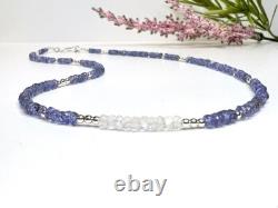 Collier ras-du-cou pour femmes en perles rondelles facettées de tanzanite bleue et de pierre de lune 18'