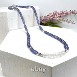 Collier ras-du-cou pour femmes en perles rondelles facettées de tanzanite bleue et de pierre de lune 18'