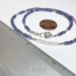 Collier ras-du-cou pour femmes en perles rondelles facettées de tanzanite bleue et de pierre de lune 18'