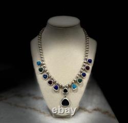 Collier suspendu déclaration en argent sterling 925 Mexique CII vintage avec plusieurs pierres précieuses