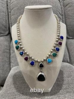 Collier suspendu déclaration en argent sterling 925 Mexique CII vintage avec plusieurs pierres précieuses