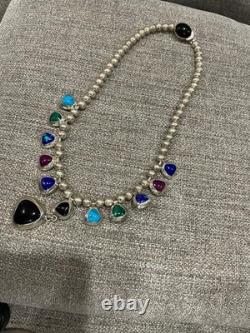 Collier suspendu déclaration en argent sterling 925 Mexique CII vintage avec plusieurs pierres précieuses