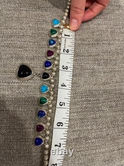 Collier suspendu déclaration en argent sterling 925 Mexique CII vintage avec plusieurs pierres précieuses