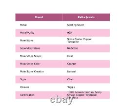 Collier vintage ajustable en argent 925 avec huître épineuse naturelle, cuivre et turquoise