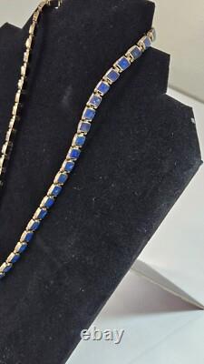 Collier vintage en argent 950 et lapis-lazuli de 18 pouces